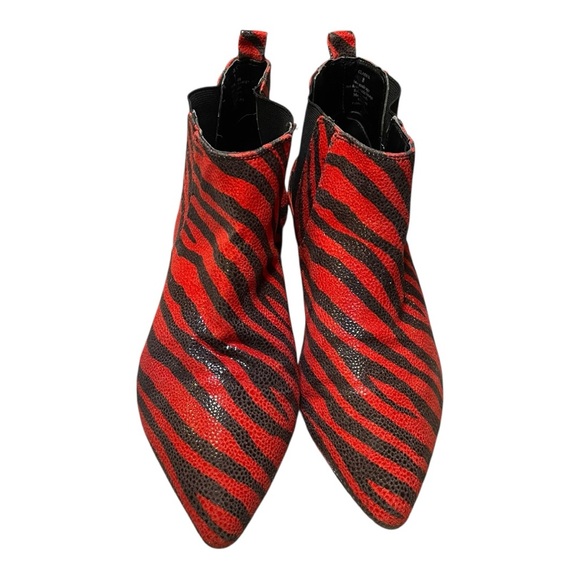 Red Zebra Print Ankle Boots Pointed Toe Elastic Chelsea Booties - Picture 1 of 6